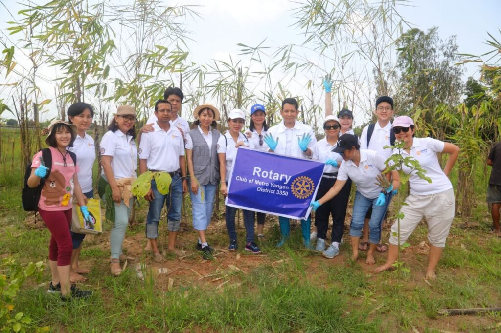As part of its August activities, the Rotary Club of Metro Yangon (RCMY) donated MMK 2.7 million to support environmental conservation efforts, including forest preservation, land acquisition for reforestation, and reservoir construction at the Pan Pyoke Lat Buddhist Monastic School in Kyauktan San Pya Village, Bago Township, as a charitable contribution from RCMY members.